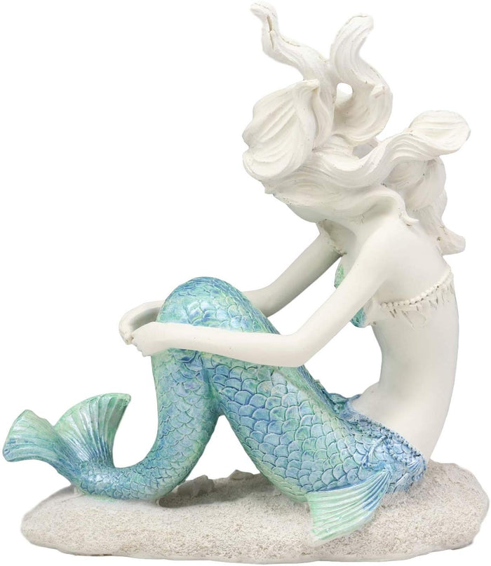 Ebros Gift Ebros Gift Nautical Capiz Blue Tailed Siren Mermaid With Seashell And Starfish Statue Ocean Aquamarine Princess Coastal Beach Under The Sea Decorative Accent (Sitting On Seabed)