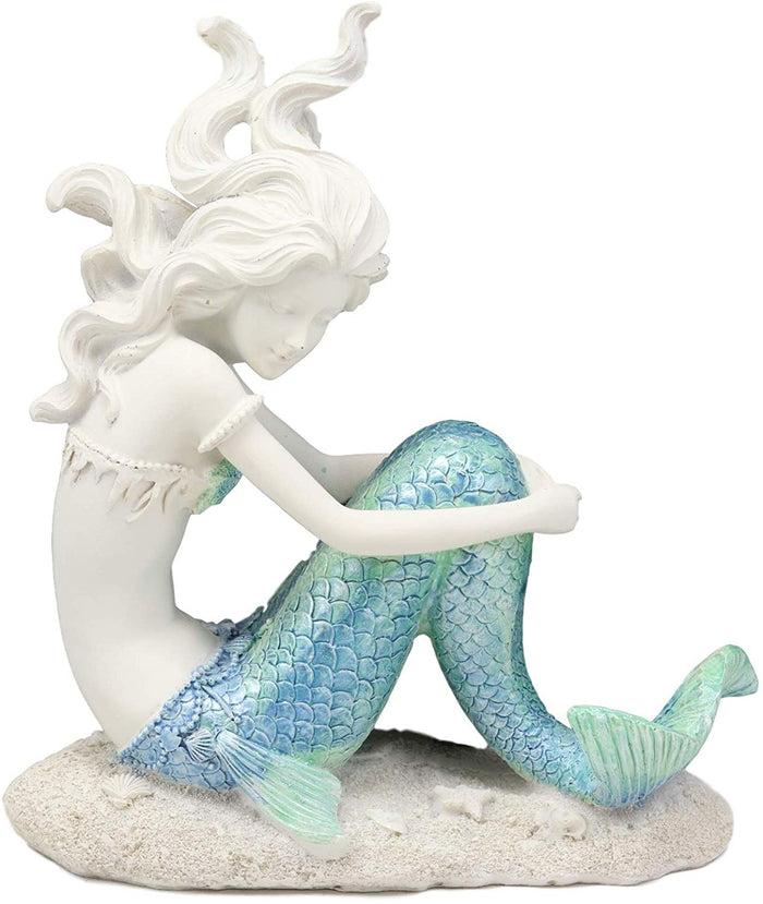 ebros gift Ebros Gift Nautical Capiz Blue Tailed Siren Mermaid with Seashell and Starfish Statue Ocean Aquamarine Princess Coastal Beach Under The Sea Decorative Accent (Sitting On Seabed)