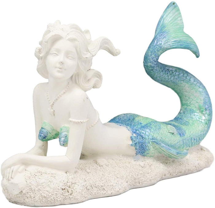 ebros gift Ebros Gift Nautical Capiz Blue Tailed Siren Mermaid with Seashell and Starfish Statue Ocean Aquamarine Princess Coastal Beach Under The Sea Decorative Accent (Resting On Seabed)