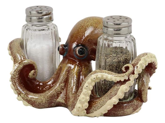 Ebros Gift Ebros Gift Nautical Coastal Marine Octopus Wrapping Tentacles Around Glass Salt And Pepper Shakers Holder Figurine Set 6.25" Wide Kitchen Dining Table Decor