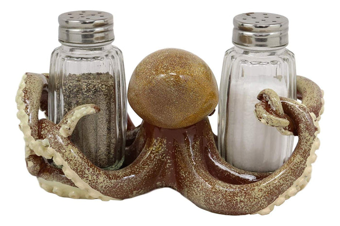 Ebros Gift Ebros Gift Nautical Coastal Marine Octopus Wrapping Tentacles Around Glass Salt And Pepper Shakers Holder Figurine Set 6.25" Wide Kitchen Dining Table Decor