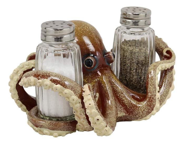 Ebros Gift Ebros Gift Nautical Coastal Marine Octopus Wrapping Tentacles Around Glass Salt And Pepper Shakers Holder Figurine Set 6.25" Wide Kitchen Dining Table Decor