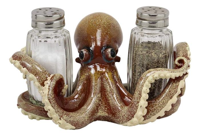 ebros gift Ebros Gift Nautical Coastal Marine Octopus Wrapping Tentacles Around Glass Salt And Pepper Shakers Holder Figurine Set 6.25" Wide Kitchen Dining Table Decor