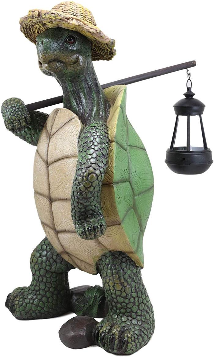 Ebros Gift Ebros Gift Nautical Nature Lover Adventure Hiking Tortoise With Straw Hat Statue Carrying Solar Powered Lantern LED Light On A Pole Turtle Garden Yard Pool Patio Deck Home Decorative Accent
