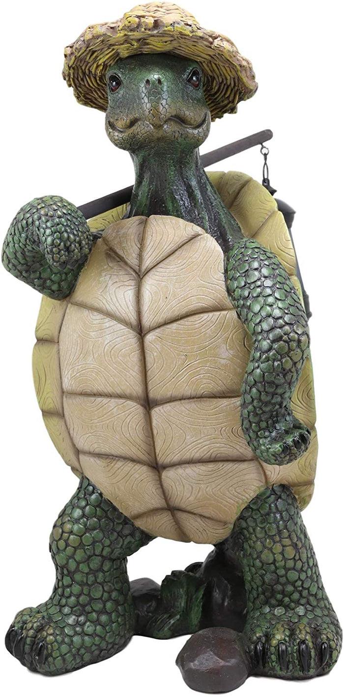 Ebros Gift Ebros Gift Nautical Nature Lover Adventure Hiking Tortoise With Straw Hat Statue Carrying Solar Powered Lantern LED Light On A Pole Turtle Garden Yard Pool Patio Deck Home Decorative Accent