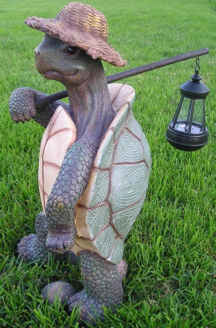 Ebros Gift Ebros Gift Nautical Nature Lover Adventure Hiking Tortoise With Straw Hat Statue Carrying Solar Powered Lantern LED Light On A Pole Turtle Garden Yard Pool Patio Deck Home Decorative Accent