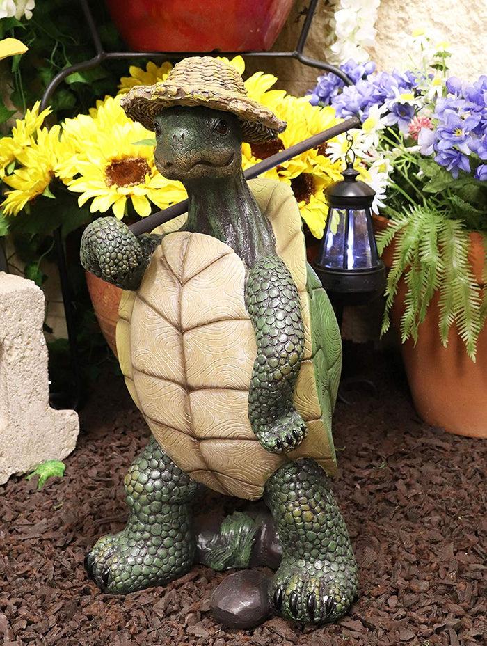 ebros gift Ebros Gift Nautical Nature Lover Adventure Hiking Tortoise with Straw Hat Statue Carrying Solar Powered Lantern LED Light On A Pole Turtle Garden Yard Pool Patio Deck Home Decorative Accent