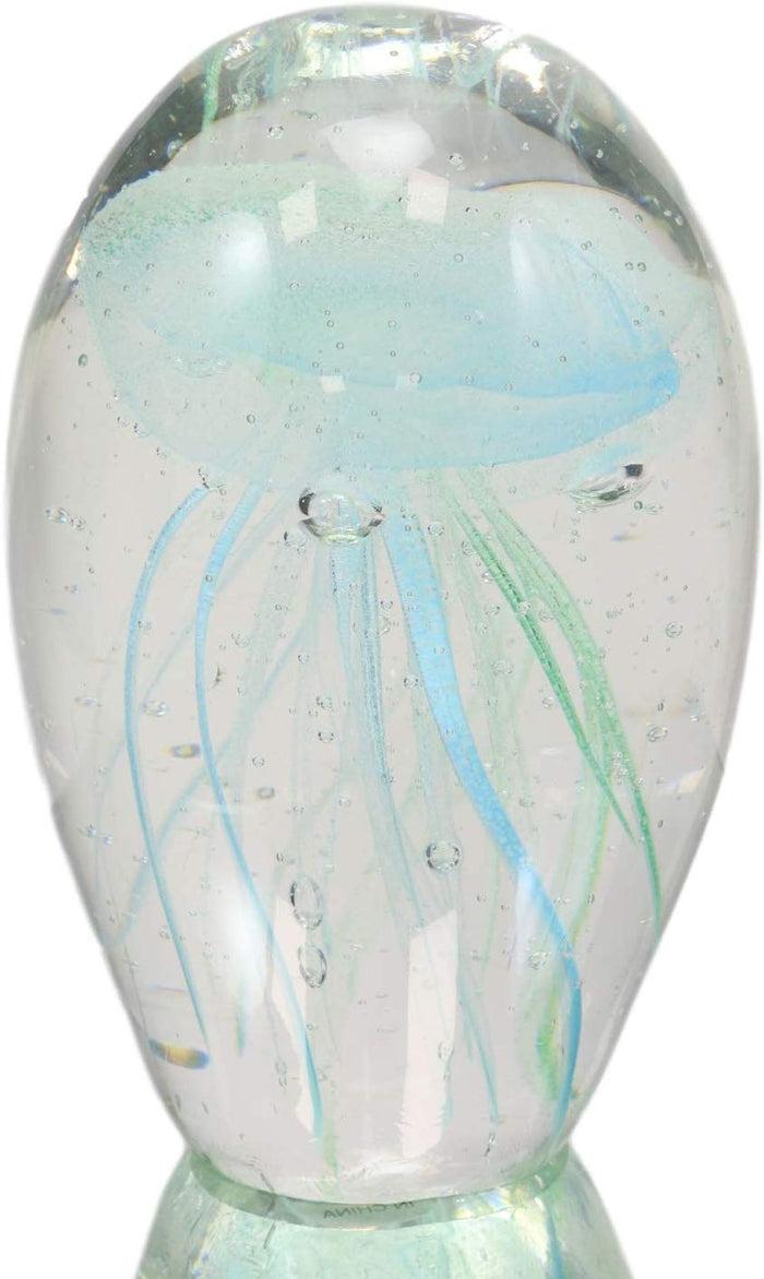Ebros Gift Ebros Gift Nautical Teal Blue And Green Hand Blown Glass Art Glow In The Dark Jellyfish Figurine Coastal Ocean Under The Sea Paperweight Office Desktop Table Decor Accent