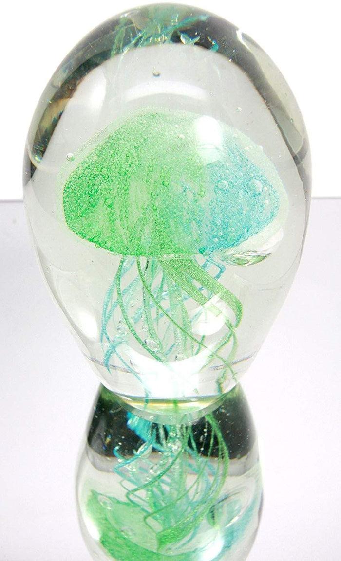 ebros gift Ebros Gift Nautical Teal Blue and Green Hand Blown Glass Art Glow in The Dark Jellyfish Figurine Coastal Ocean Under The Sea Paperweight Office Desktop Table Decor Accent