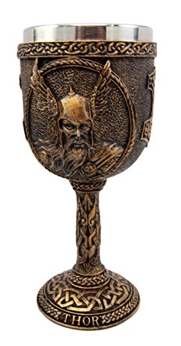 Ebros Gift Ebros Gift Norse Mythology Thor God Of Thunder Asgard Prince 7oz Resin Wine Goblet Chalice With Stainless Steel Liner Ancient Celtic Nordic Viking Decor Kitchen And Dining Accessory