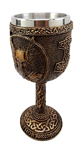 Ebros Gift Ebros Gift Norse Mythology Thor God Of Thunder Asgard Prince 7oz Resin Wine Goblet Chalice With Stainless Steel Liner Ancient Celtic Nordic Viking Decor Kitchen And Dining Accessory
