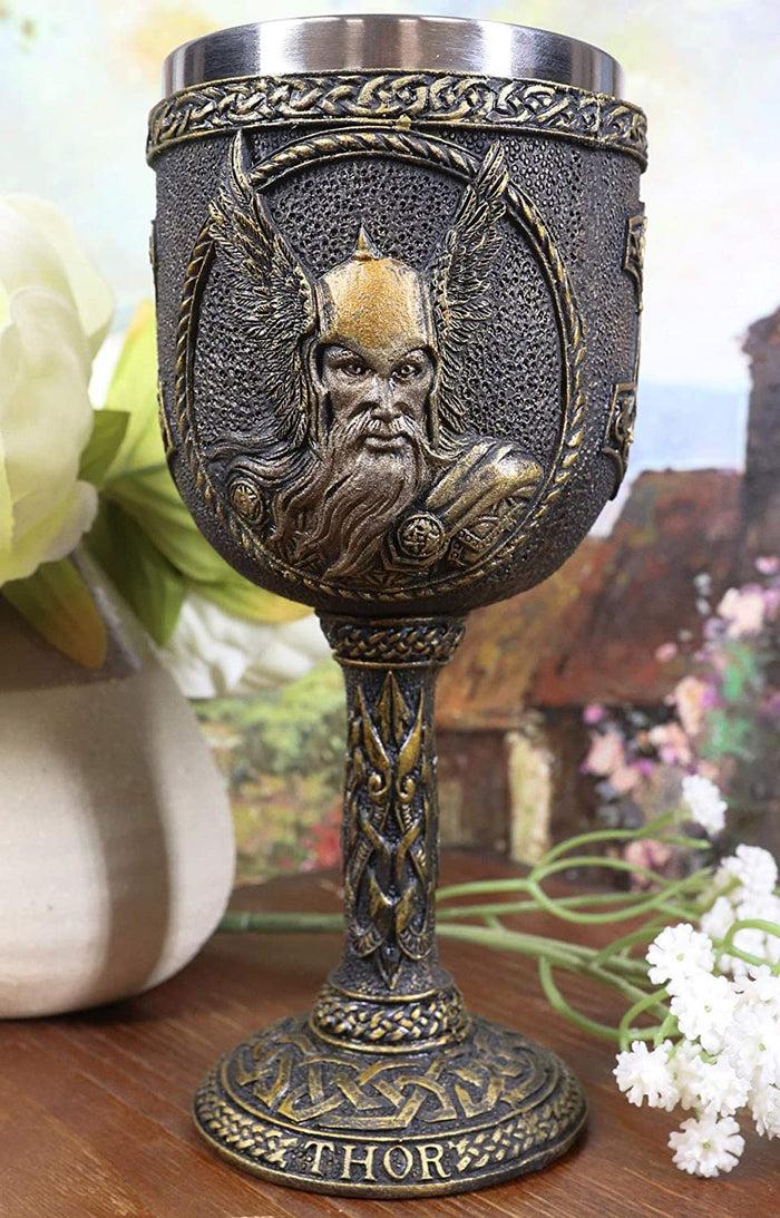 ebros gift Ebros Gift Norse Mythology Thor God Of Thunder Asgard Prince 7oz Resin Wine Goblet Chalice With Stainless Steel Liner Ancient Celtic Nordic Viking Decor Kitchen And Dining Accessory