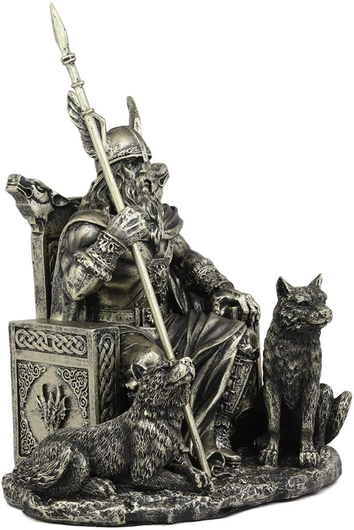 Ebros Gift Ebros Gift Norse Viking Mythology Odin The Alfather Sitting On A Throne With Two Wolf Dogs Statue Norselandic Folklore Thor Ragnarok Trilogy Wotan Decorative Figurine 10.5" High