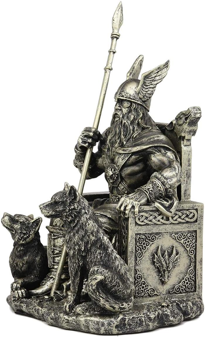 Ebros Gift Ebros Gift Norse Viking Mythology Odin The Alfather Sitting On A Throne With Two Wolf Dogs Statue Norselandic Folklore Thor Ragnarok Trilogy Wotan Decorative Figurine 10.5" High