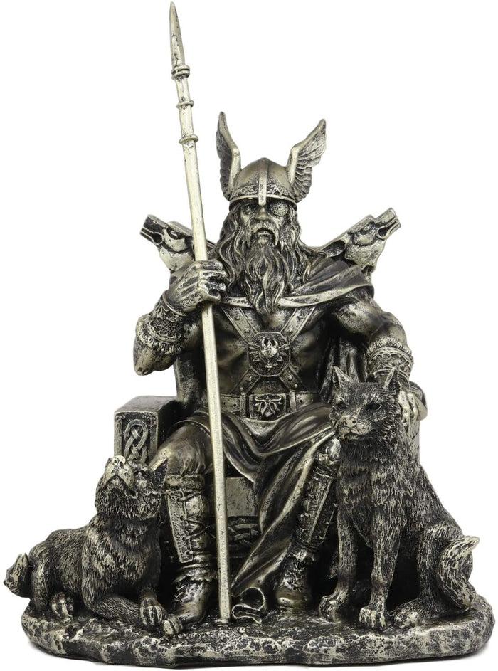 Ebros Gift Ebros Gift Norse Viking Mythology Odin The Alfather Sitting On A Throne With Two Wolf Dogs Statue Norselandic Folklore Thor Ragnarok Trilogy Wotan Decorative Figurine 10.5" High