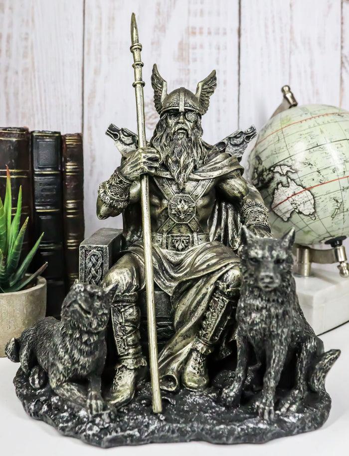 ebros gift Ebros Gift Norse Viking Mythology Odin The Alfather Sitting On A Throne with Two Wolf Dogs Statue Norselandic Folklore Thor Ragnarok Trilogy Wotan Decorative Figurine 10.5" High