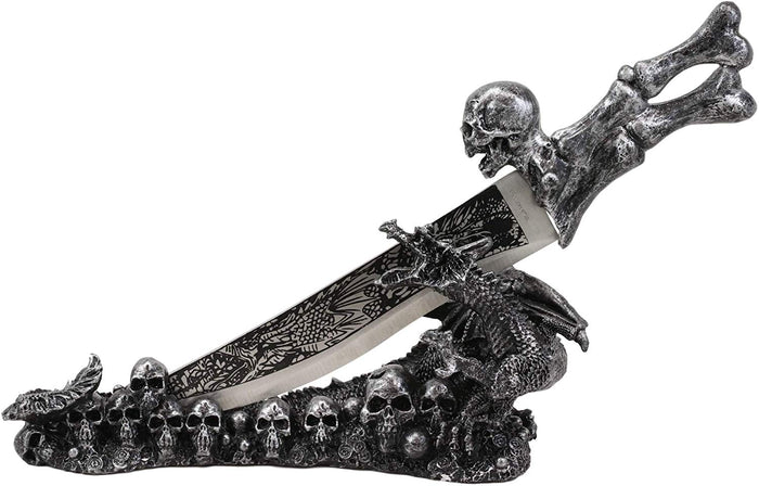 Ebros Gift Ebros Gift Obsidian Athame Dragon Blade Letter Opener With Skull Base Stand Set