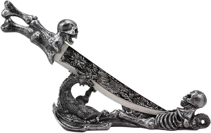 Ebros Gift Ebros Gift Obsidian Athame Dragon Blade Letter Opener With Skeleton Base Stand