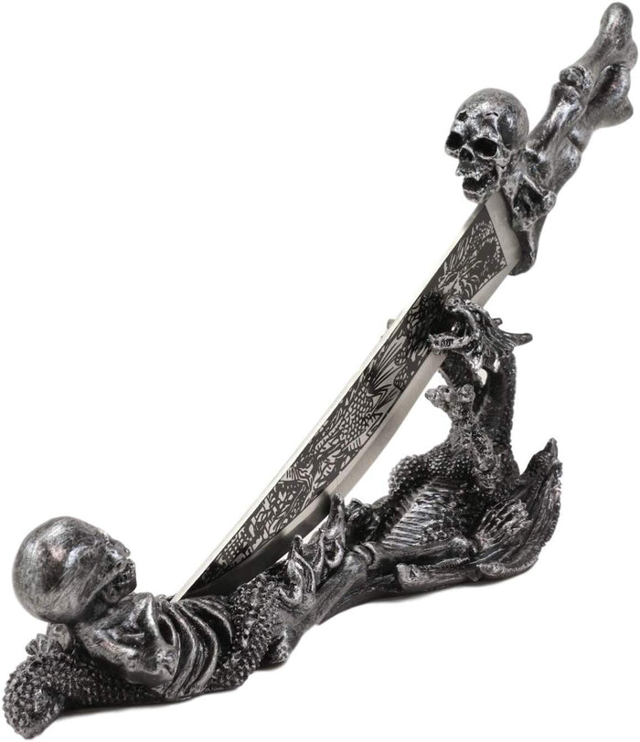 Ebros Gift Ebros Gift Obsidian Athame Dragon Blade Letter Opener With Skeleton Base Stand