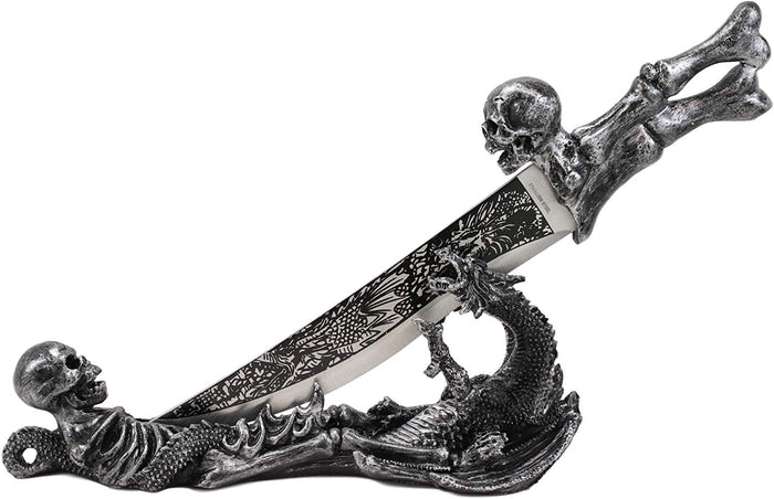 ebros gift Ebros Gift Obsidian Athame Dragon Blade Letter Opener with Skeleton Base Stand