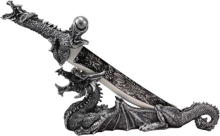 Ebros Gift Ebros Gift Obsidian Athame Dragon Blade Letter Opener With Drake Base Stand Set