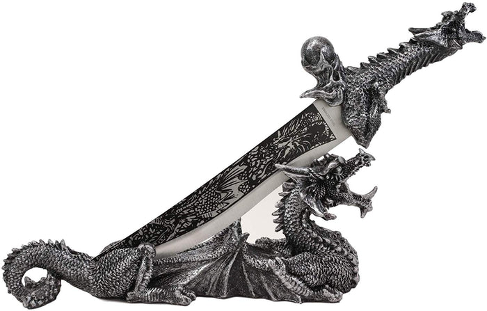 Ebros Gift Ebros Gift Obsidian Athame Dragon Blade Letter Opener With Drake Base Stand Set