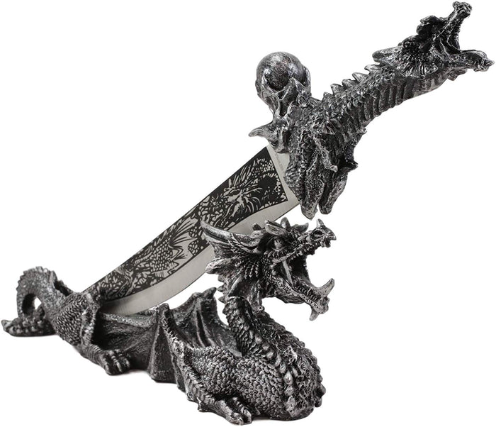ebros gift Ebros Gift Obsidian Athame Dragon Blade Letter Opener with Drake Base Stand Set
