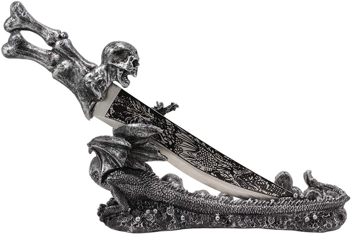 ebros gift Ebros Gift Obsidian Athame Dragon Blade Letter Opener with Skull Base Stand Set