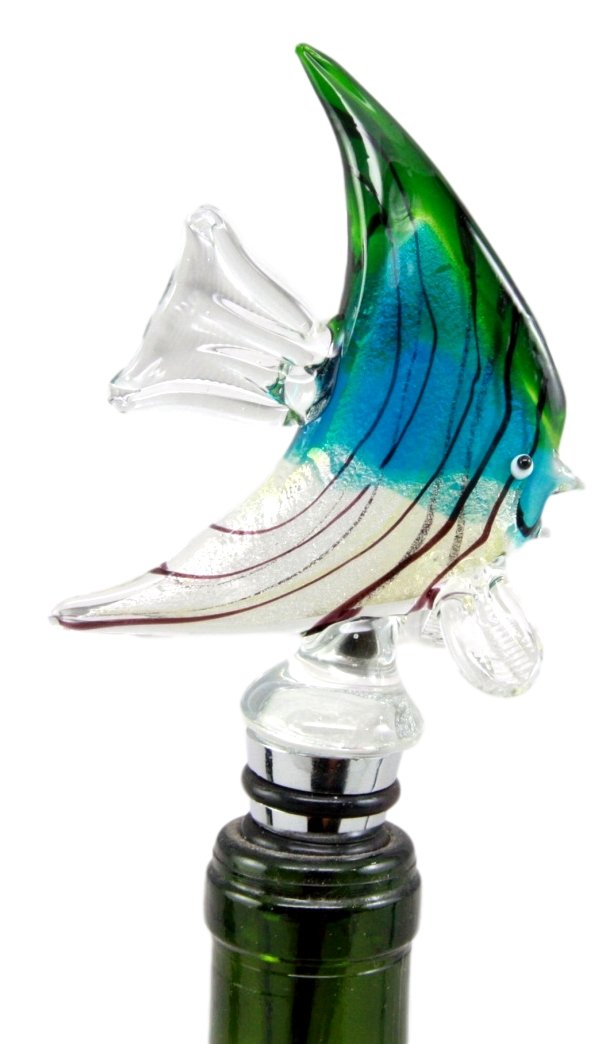 Ebros Gift Ebros Gift Ocean Saltwater Angelfish Wine Bottle Topper Stopper Metal Rubber Cork Kitchen Party Hosting Accessory 6.25"H