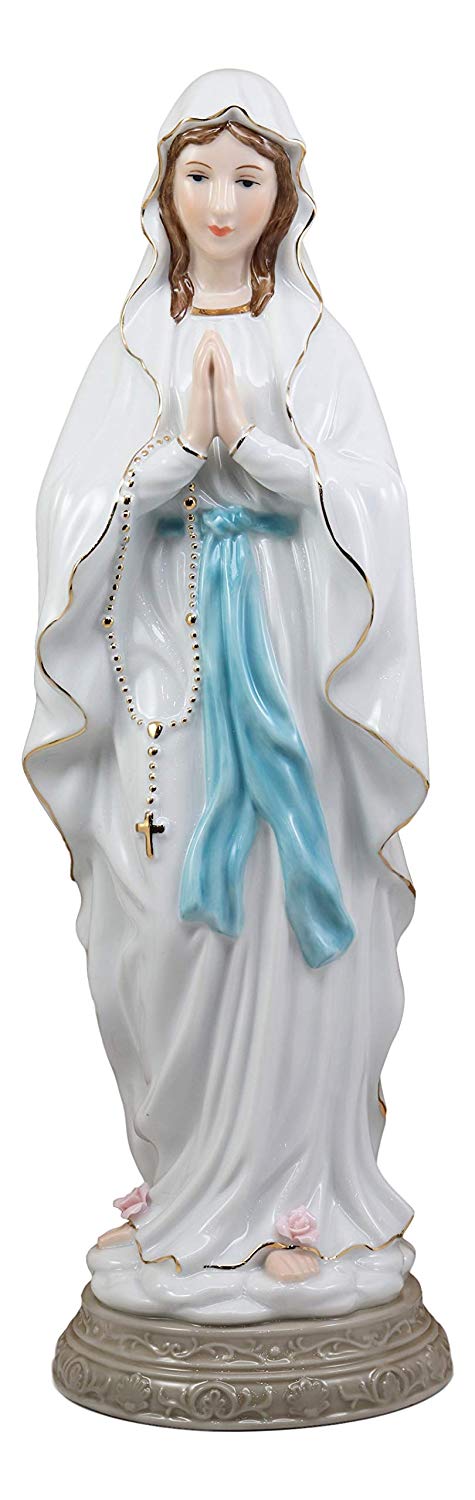ebros gift Ebros Gift Our Lady of Lourdes Roman Catholic Blessed Virgin Mary Fine Porcelain Statue 16" Tall Home Altar Decor Sculpture The Marian Apparitions Christian Decorative Earthenware