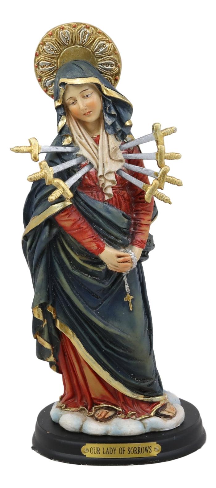Ebros Gift Ebros Gift Our Lady Of Seven Sorrows Mater Dolorosa Standing Blessed Virgin Mary Statue On Pedestal Base With Brass Inscription 8.5" Tall Figurine