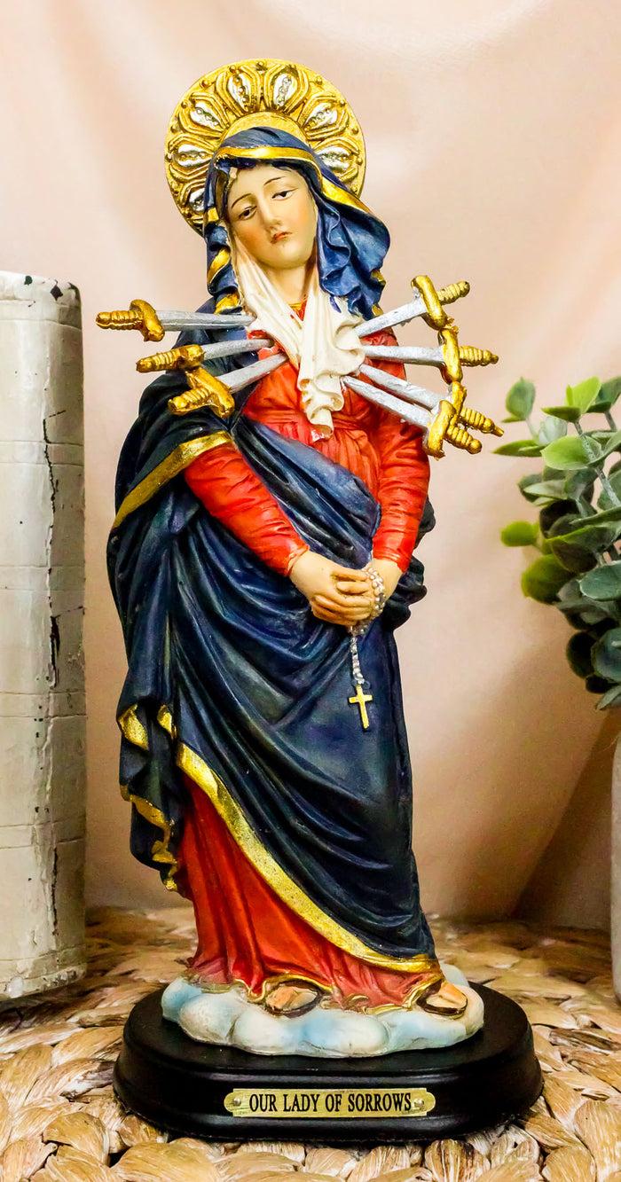 ebros gift Ebros Gift Our Lady of Seven Sorrows Mater Dolorosa Standing Blessed Virgin Mary Statue On Pedestal Base with Brass Inscription 8.5" Tall Figurine