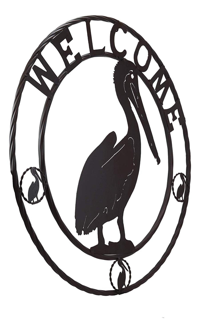 Ebros Gift Ebros Gift Oversized 24" Wide Vintage Rustic Louisiana Pelican Bird Symbol With Welcome Sign Braided Metal Aluminum Circle Wall Decor 3D Art Greeting Plaque Western Country