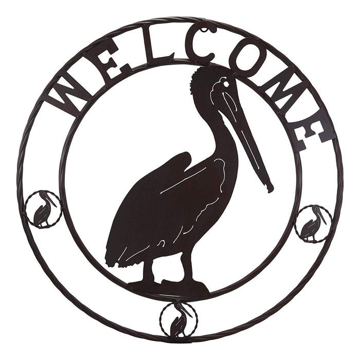 Ebros Gift Ebros Gift Oversized 24" Wide Vintage Rustic Louisiana Pelican Bird Symbol With Welcome Sign Braided Metal Aluminum Circle Wall Decor 3D Art Greeting Plaque Western Country