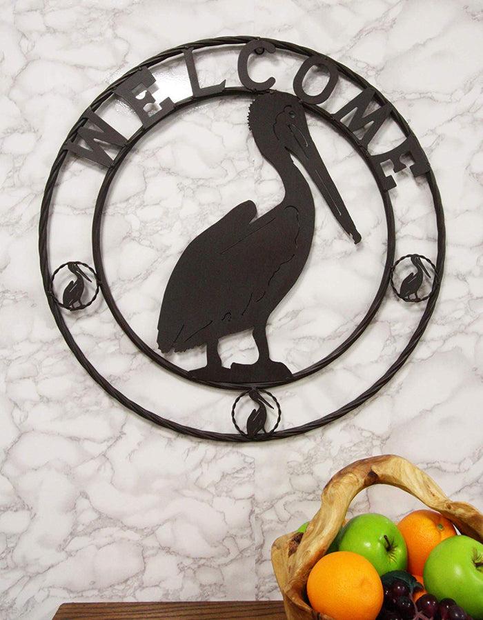 ebros gift Ebros Gift Oversized 24" Wide Vintage Rustic Louisiana Pelican Bird Symbol With Welcome Sign Braided Metal Aluminum Circle Wall Decor 3D Art Greeting Plaque Western Country