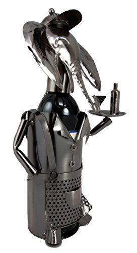 Ebros Gift Ebros Gift Pachy Elephant Waiter Hand Made Metal Wine Bottle Holder Caddy Decor 14.25"H