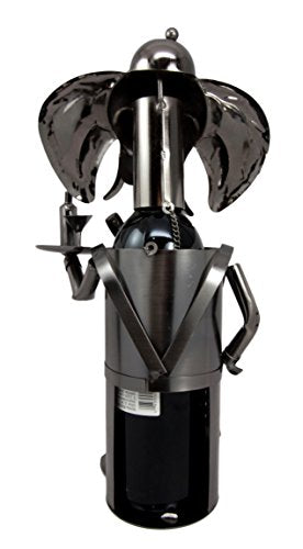 Ebros Gift Ebros Gift Pachy Elephant Waiter Hand Made Metal Wine Bottle Holder Caddy Decor 14.25"H
