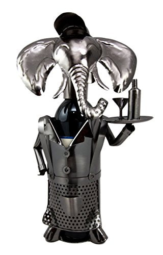 ebros gift Ebros Gift Pachy Elephant Waiter Hand Made Metal Wine Bottle Holder Caddy Decor 14.25"H