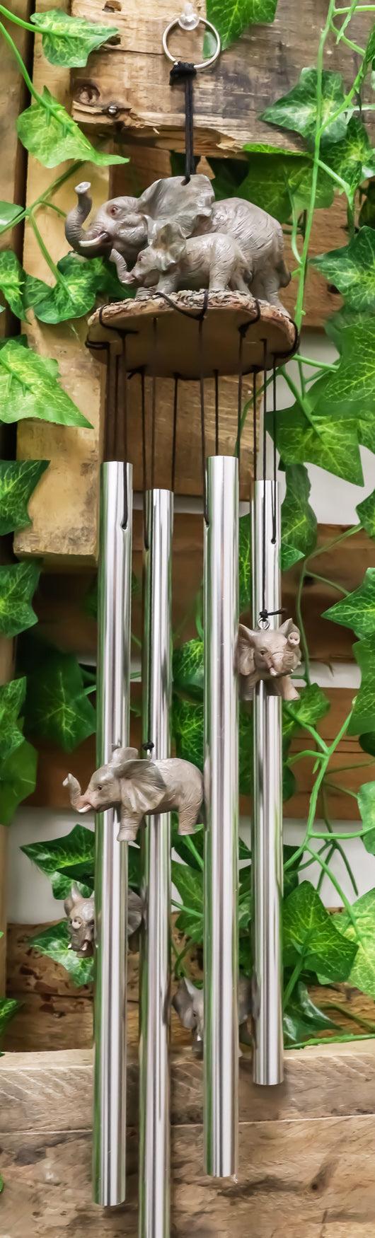 ebros gift Ebros Gift Pachyderm Elephant Family Striding The Plains Resonant Relaxing Wind Chime Patio Garden Decor Decorative Figurine Noisemaker Elephants Baby Calf Safari Grasslands
