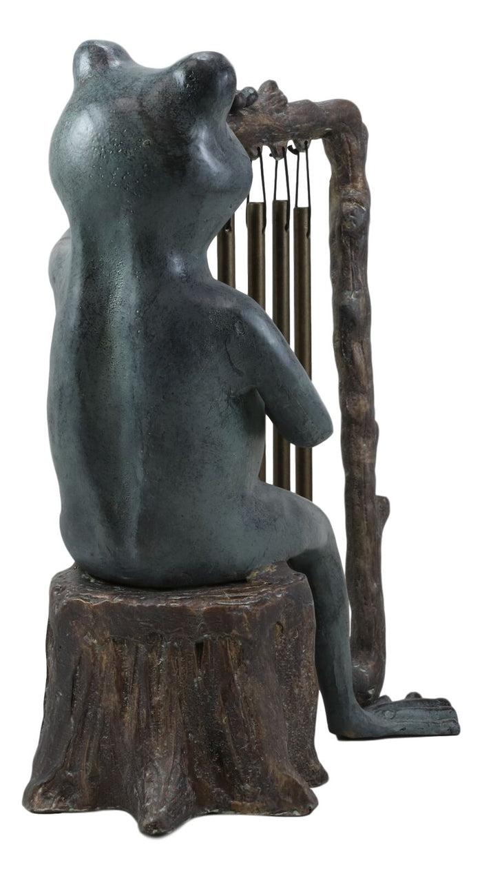 Ebros Gift Ebros Gift Pond Paradise Whimsical Green Frog Playing The Harp Tube Resonant Wind Chime Garden Statue 13.25" Tall Patio Home Pool Deck Accent
