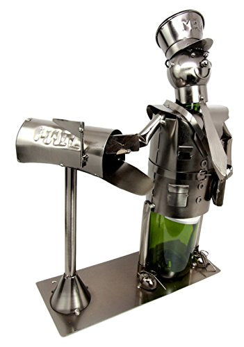 Ebros Gift Ebros Gift Postmaster Mailman By The Mail Box Hand Made Metal Wine Bottle Holder Caddy Decor Figurine 14.25"H
