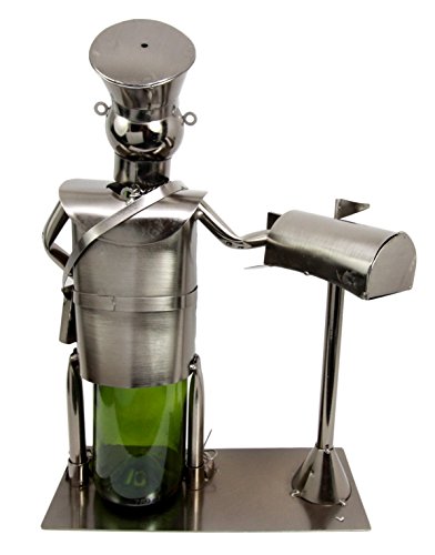 Ebros Gift Ebros Gift Postmaster Mailman By The Mail Box Hand Made Metal Wine Bottle Holder Caddy Decor Figurine 14.25"H