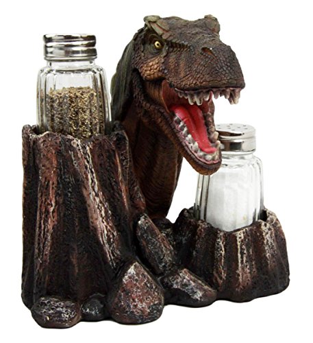 Ebros Gift Ebros Gift Prehistoric Dinosaur T-Rex Head Wine Bottle And Salt Pepper Shakers Holder Figurine Set
