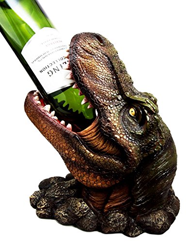 Ebros Gift Ebros Gift Prehistoric Dinosaur T-Rex Head Wine Bottle And Salt Pepper Shakers Holder Figurine Set