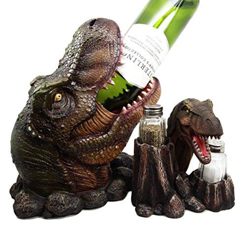ebros gift Ebros Gift Prehistoric Dinosaur T-Rex Head Wine Bottle and Salt Pepper Shakers Holder Figurine Set