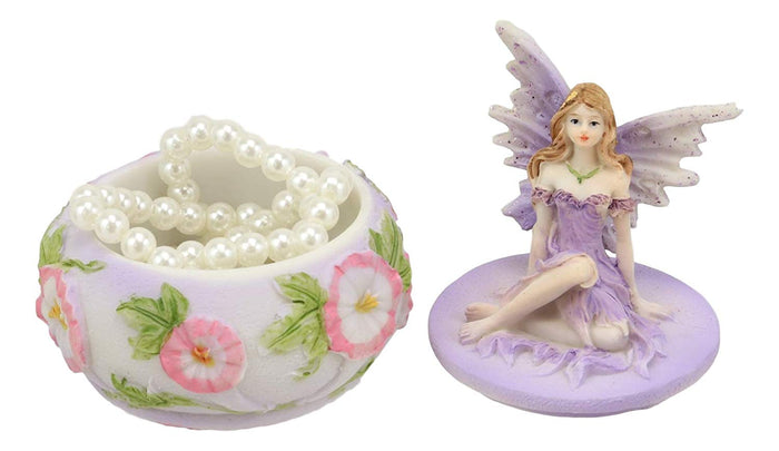 Ebros Gift Ebros Gift Purple Lavender Fairy Small Round Trinket Jewelry Box Figurine 3.25" High