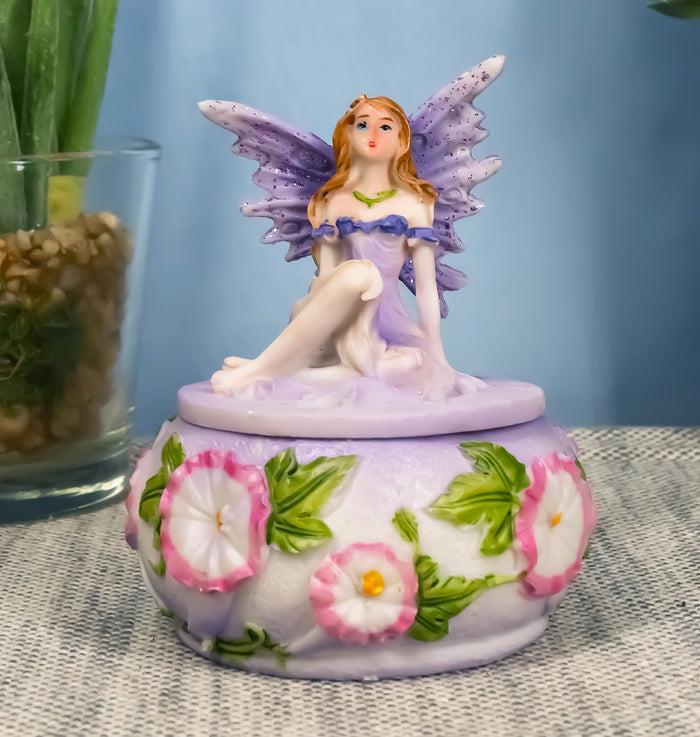 ebros gift Ebros Gift Purple Lavender Fairy Small Round Trinket Jewelry Box Figurine 3.25" High