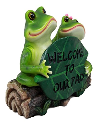 Ebros Gift Ebros Gift Rainforest Frog Couple Lovers Holding Welcome Sign Lily Pad Decorative Figurine 9.25" L