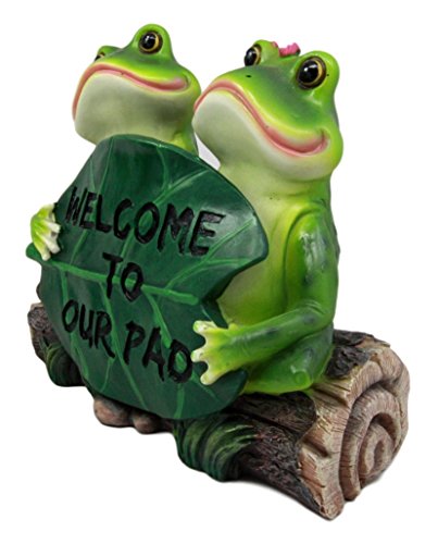 Ebros Gift Ebros Gift Rainforest Frog Couple Lovers Holding Welcome Sign Lily Pad Decorative Figurine 9.25" L