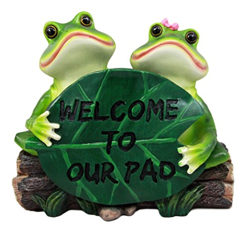 ebros gift Ebros Gift Rainforest Frog Couple Lovers Holding Welcome Sign Lily Pad Decorative Figurine 9.25" L